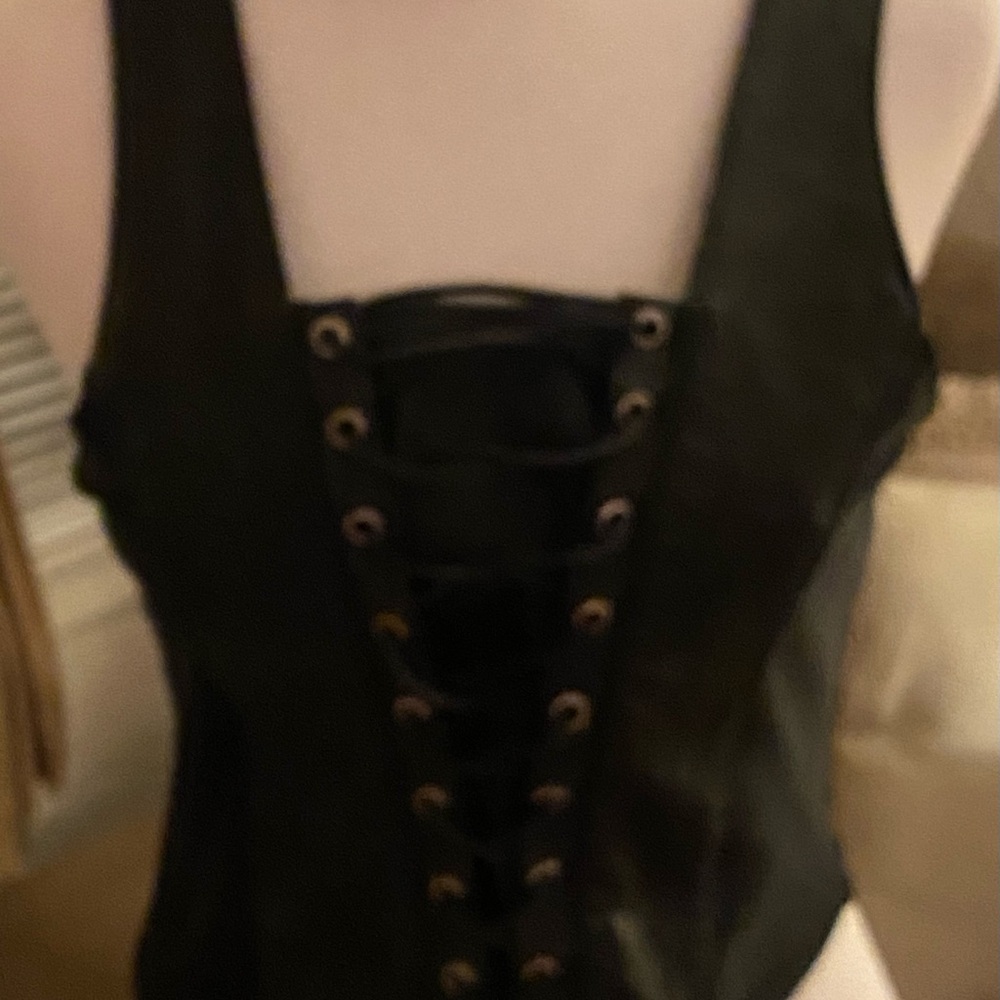 Black Leather Lace-Up Corset Top 🌺